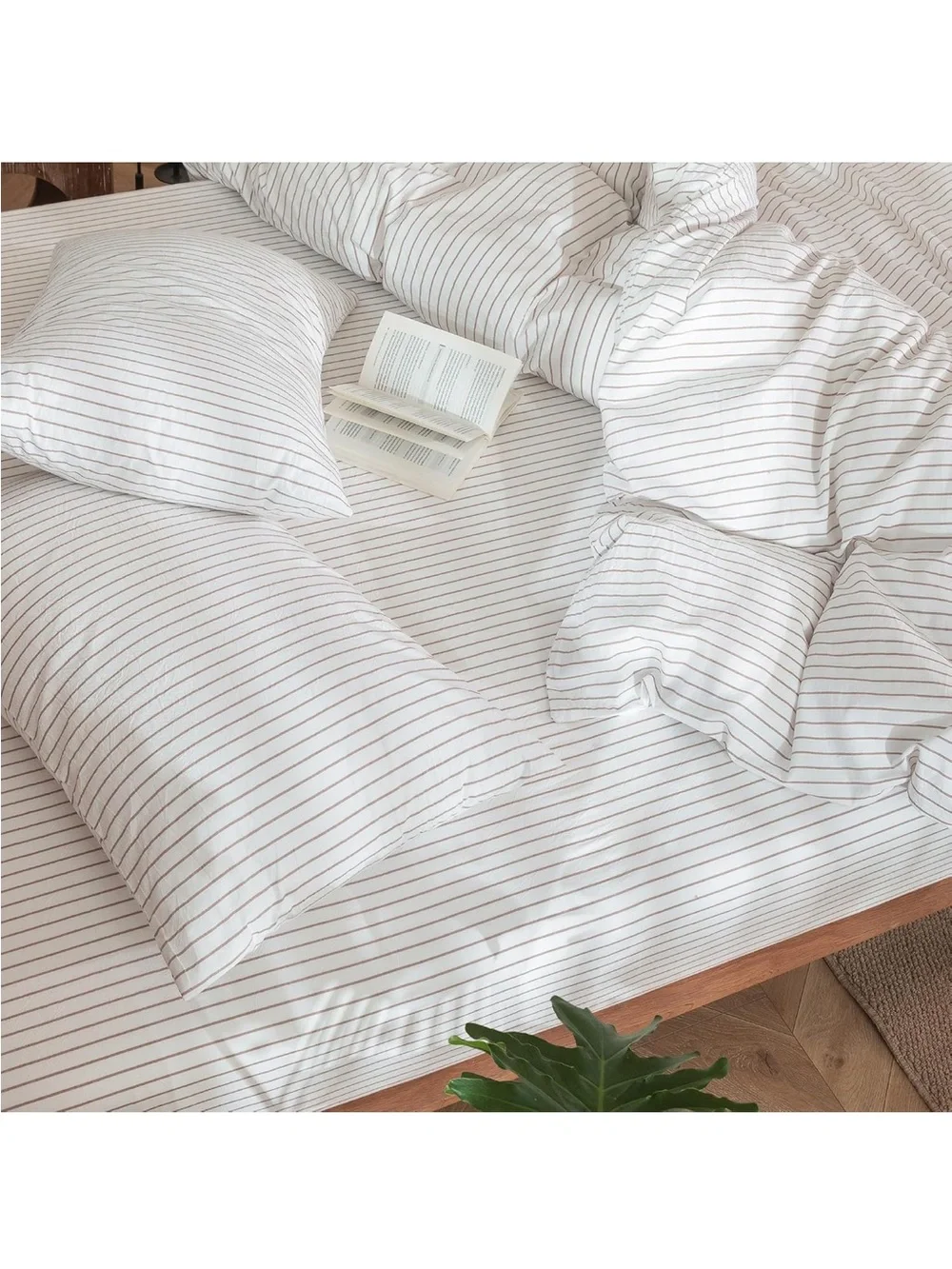 NEW MooMee 100% Washed Cotton Duvet Cover Set. Linen Like Texture. White/Orange